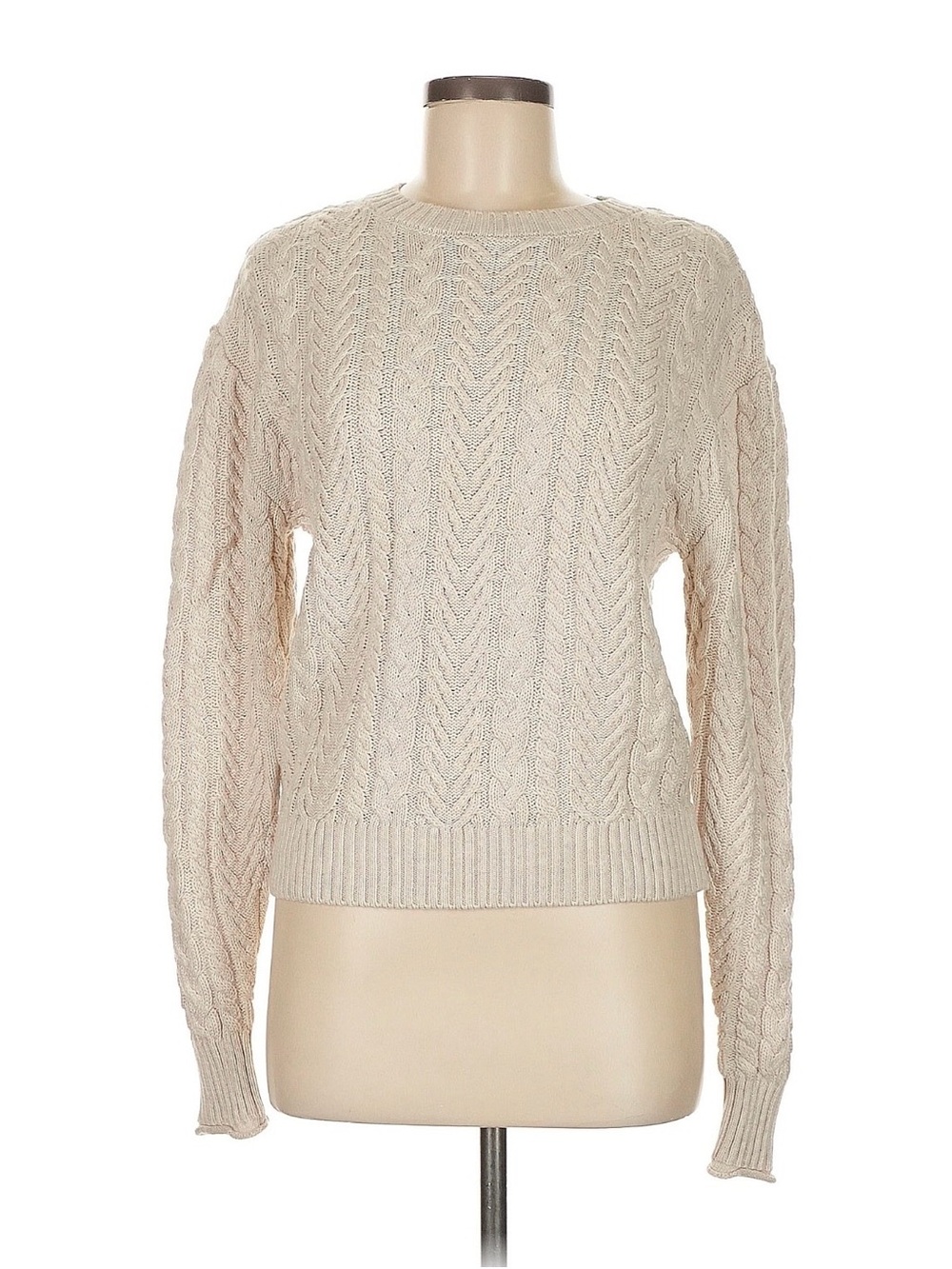 Evereve Cream Cable-Pattern Crewneck Sweater